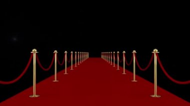 Kırmızı halı galası ya da akademi ödül töreni. 4K 3D kusursuz yürüme animasyonu bir galada kırmızı halı üzerinde ya da kamera flaşlarıyla seremonide