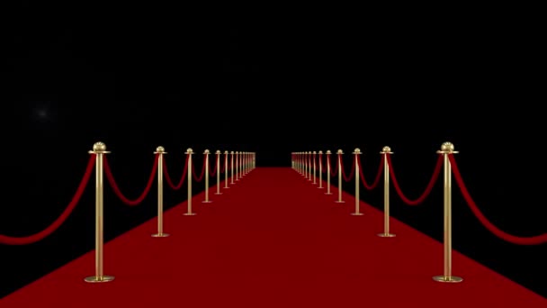 红地毯嘉年华或奥斯卡颁奖典礼 3D无缝行走动画在红地毯上的盛会或仪式上 背景上闪烁着相机的光芒 — 图库视频影像