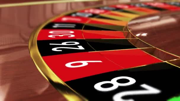 Ruota Della Roulette Del Casinò Numero Fortunato Verde Animazione Realistica — Video Stock