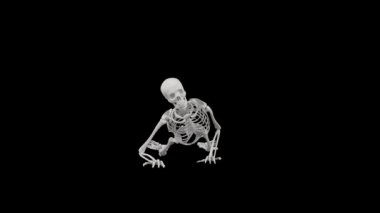 Kameraya doğru sürünen iskelet, kameraya doğru sürünen bir iskeletin 4k 3D animasyonu, ürkütücü Cadılar Bayramı animasyonu.