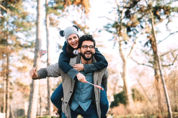 Couple Love Sharing Emotions Beautiful Park — Stock Photo, Image