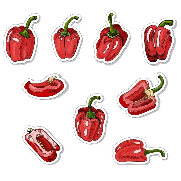 Matricák Vörös Kéz Gyűjteménye Készült Édes Paprika Festék Színes Rajz — Stock Vector