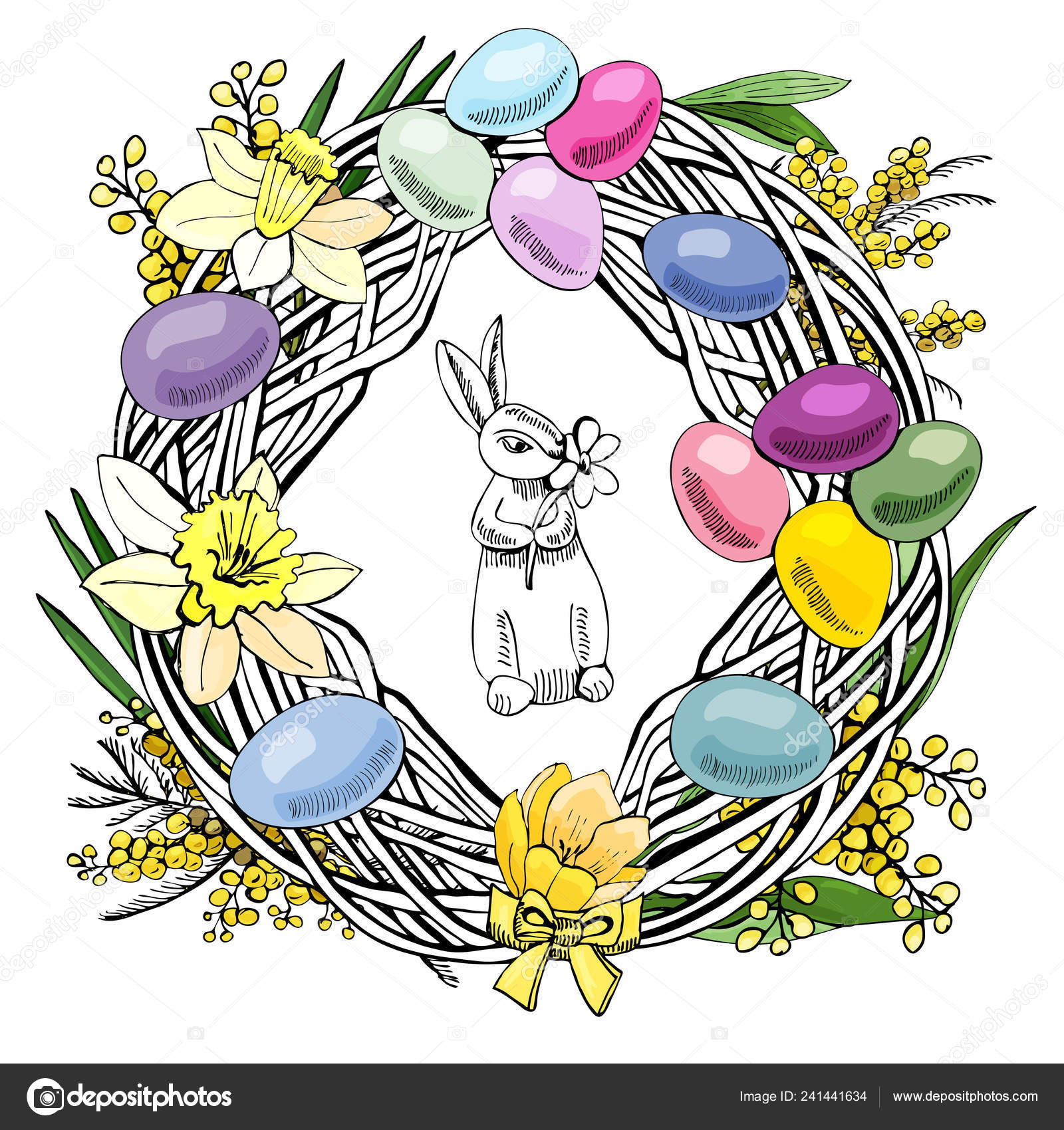 Wreath Elements Happy Easter Decoration Hand Drawn Sketch Template