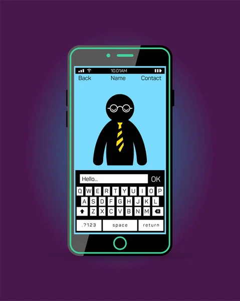 Dactylographier bonjour au contact par téléphone mobile — Image vectorielle