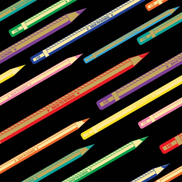 学校のカラフルなシームレスな鉛筆のパターンに戻る — ストックベクタ