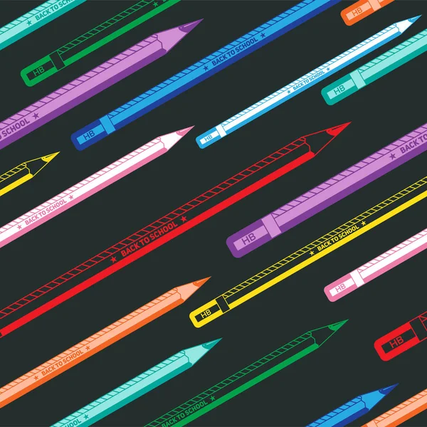 Tillbaka till skolan färgglada sömlös pennor mönster — Stock vektor