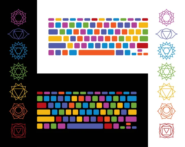 Keyboard yoga chakra vector illustration colorful set on white and black — Stock Vector