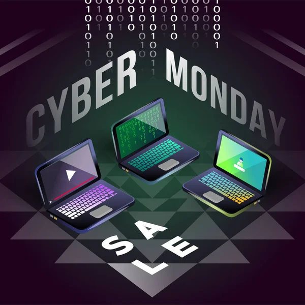 Cyber segunda-feira laptop venda no fundo do campo yantra — Vetor de Stock
