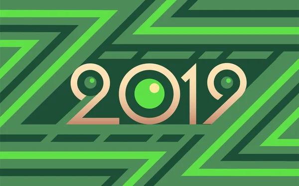 2019 geometryczne numery na kolorowe zielonym tle wektor — Wektor stockowy