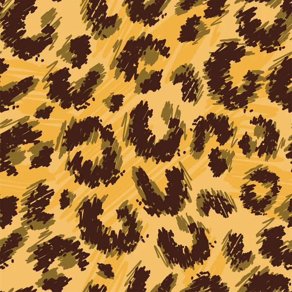 Leopard print seamless vector doodle drawing pattern — Stock Vector