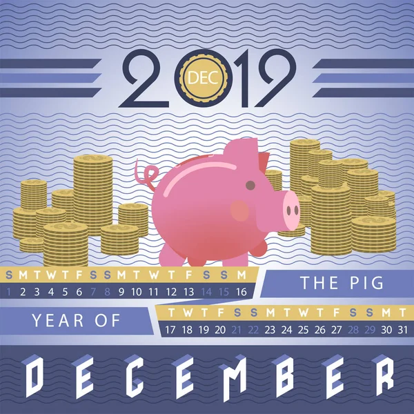 Kalender vektor motivasi investasi investasi bank Piggy 2019 - Stok Vektor