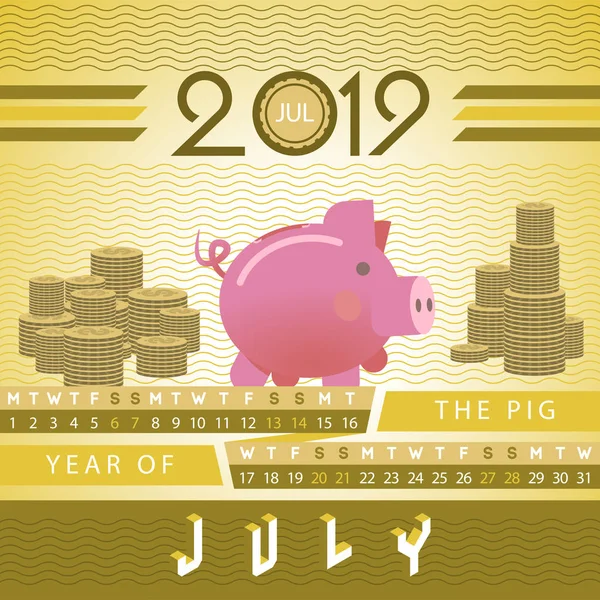 Kalender vektor motivasi investasi investasi bank Piggy 2019 - Stok Vektor