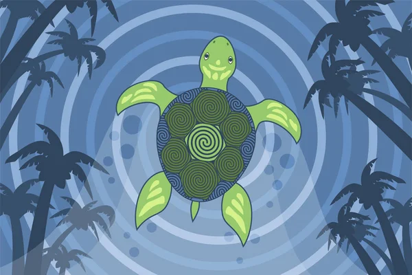Isola tartaruga nuoto in blu acqua vettoriale illustrazione — Vettoriale Stock