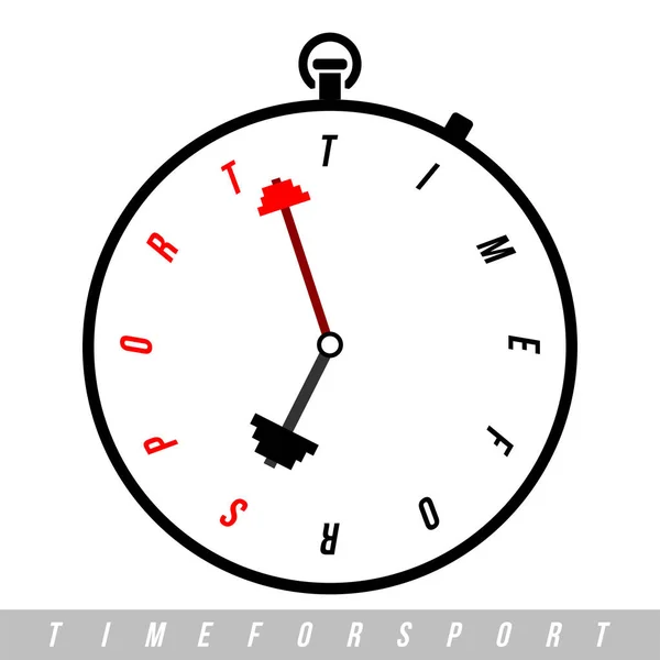 E 'l'ora dello sport. Cronometro con lancette stilizzate come un bilanciere. Orologio vettore — Vettoriale Stock