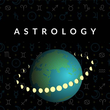 Dünya ve Ay 3d görünümü ile burç için astrolojik vektör şablonu