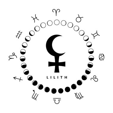 Astrologic symbol of lilith or black moon isolated on white clipart