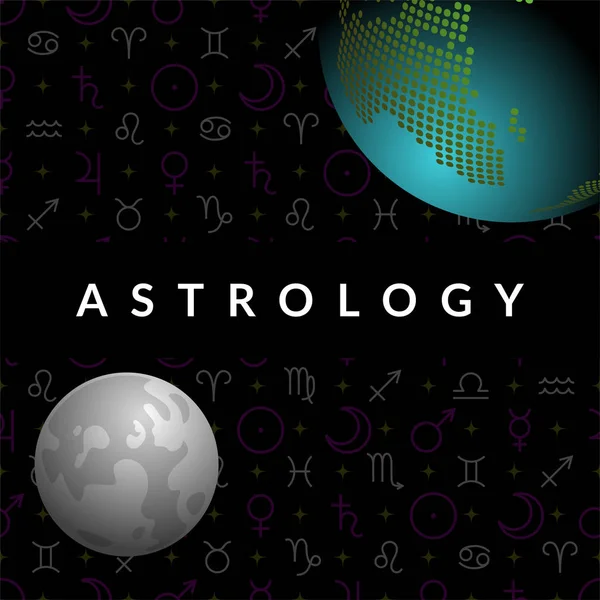 Шаблон астрологического вектора для гороскопа с трехмерным обзором Земли и Луны — стоковый вектор
