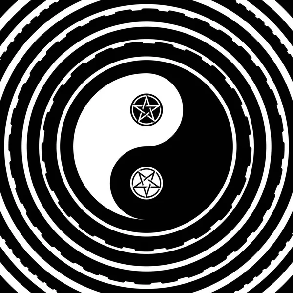 Yin Yang oriental sacral symbol with pentagram inside — Stock Vector