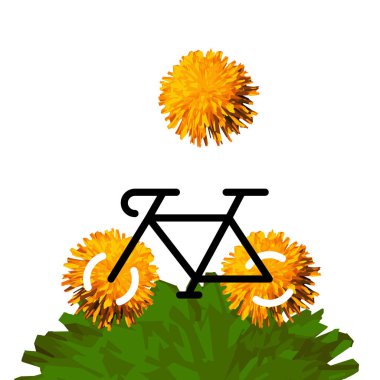 Karahindiba çiçek tekerlekleri ile Bisiklet. Vektör çizimi