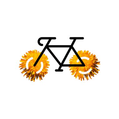 Karahindiba çiçek tekerlekleri ile Bisiklet. Vektör çizimi