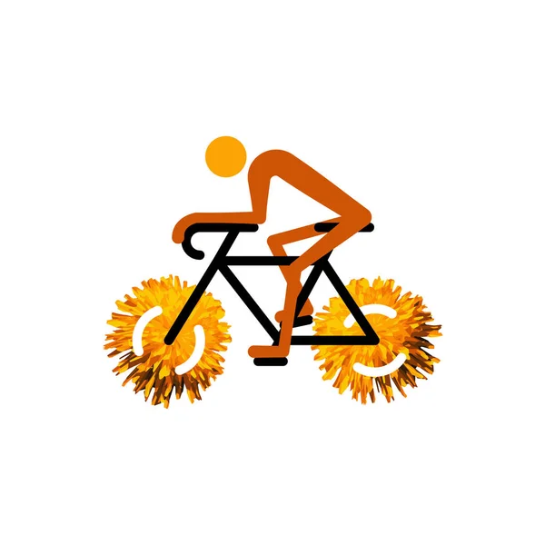 Bicycle rider with dandelion flower wheels. Vector illustration — Stock Vector