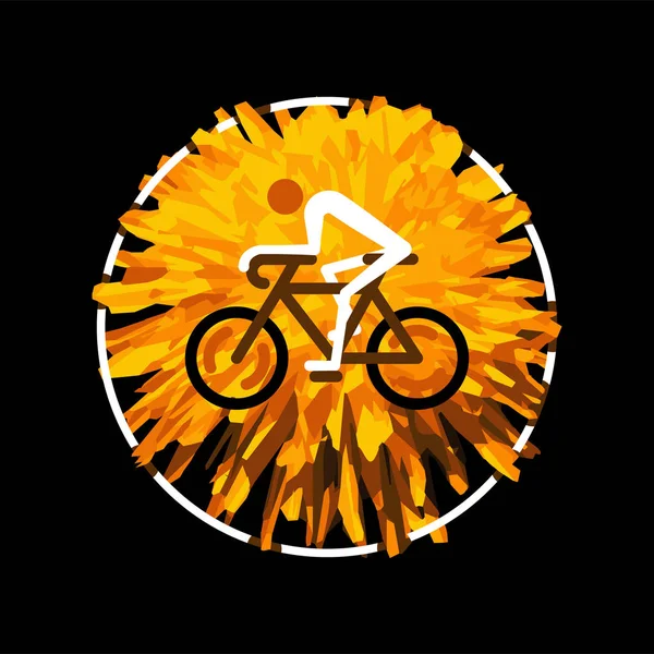 Fahrradfahrer gelbes Schild mit Löwenzahnblüte auf schwarz. Vektorillustration — Stockvektor