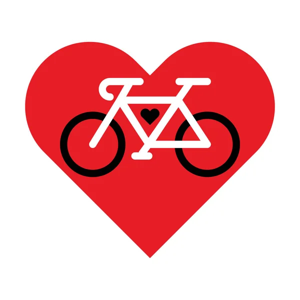 Icono lineal de la bicicleta dentro del corazón. Me encanta bicicleta vector signo . — Archivo Imágenes Vectoriales