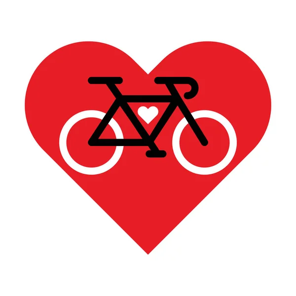 Icono lineal de la bicicleta dentro del corazón. Me encanta bicicleta vector signo . — Archivo Imágenes Vectoriales