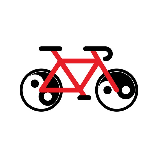 Bicicleta con rueda yin yang aislada sobre fondo blanco. Ilustración vectorial . — Archivo Imágenes Vectoriales