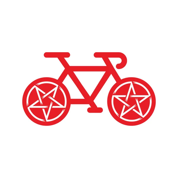 Bicicleta roja con rueda pentagrama aislada sobre fondo blanco. icono de bicicleta vectorial . — Vector de stock