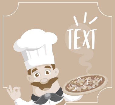 Şef pizza vektör çizim sunulması