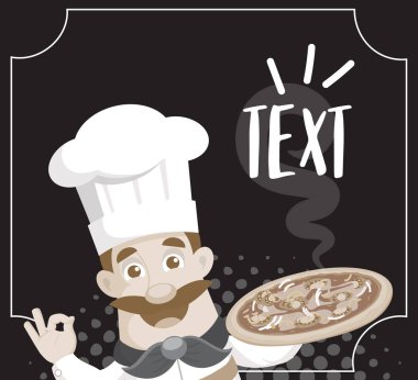 Düz tasarım karikatür Şef Pizza vektör çizim sunulması
