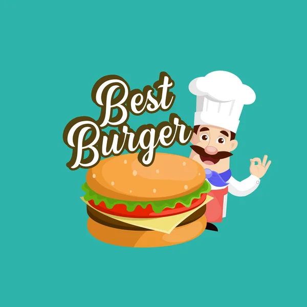Επίπεδη Σχεδίαση Σεφ Καλύτερο Burger Εικονογράφηση Διάνυσμα Banner — Διανυσματικό Αρχείο