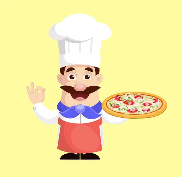 Koch Mit Pizza Vektorillustration — Stockvektor