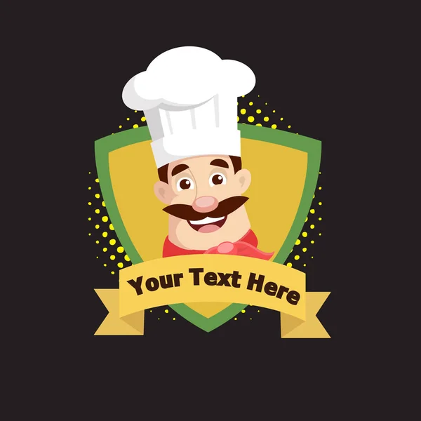 Chef Mascota Escudo Logotipo Estilo Vector Ilustración — Archivo Imágenes Vectoriales