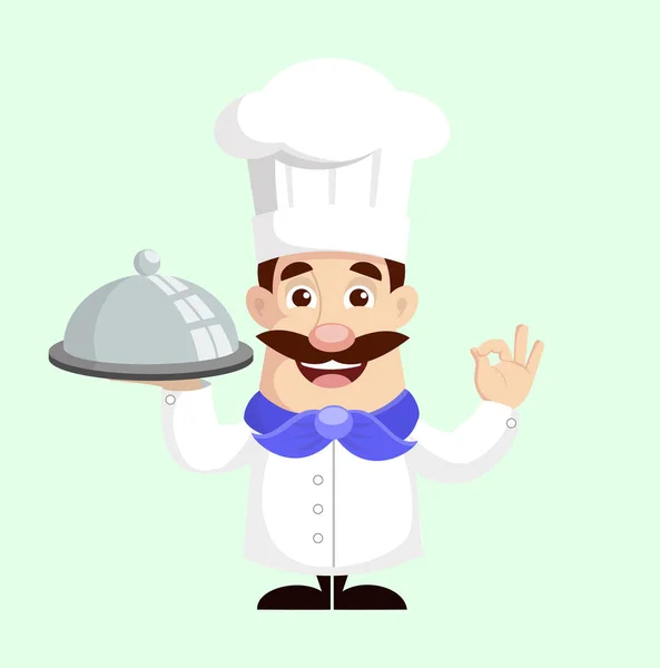 平板设计厨师与食物板材向量例证 — 图库矢量图片