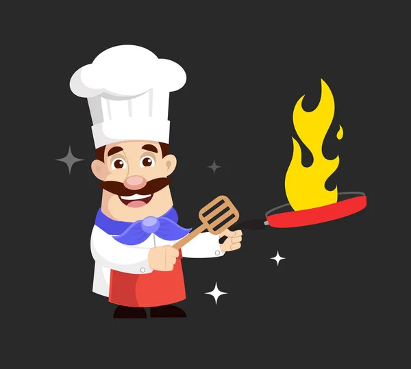 Chef Cuisinier Dans Poêle Frire Illustration Vectorielle — Image vectorielle