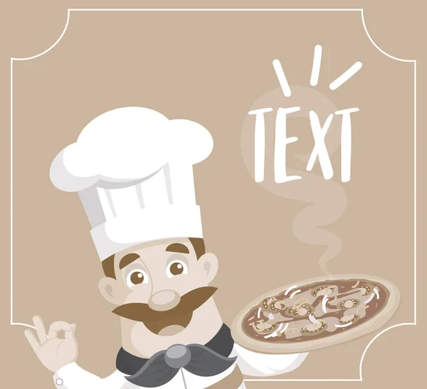 Chef Présentant Pizza Vector Illustration — Image vectorielle