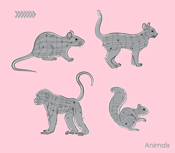 Animales salvajes y domésticos Línea Arte Vector — Archivo Imágenes Vectoriales
