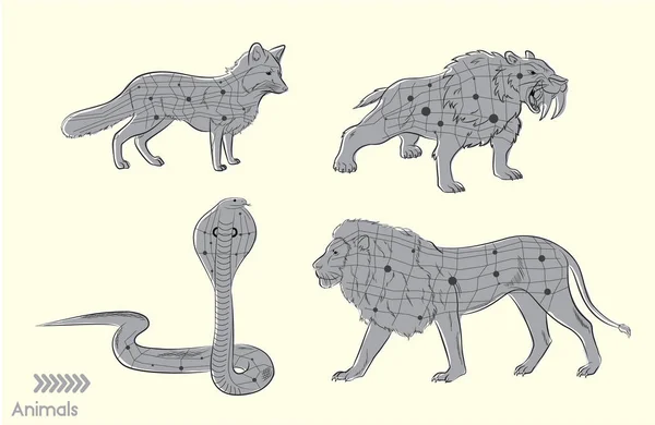 Animales salvajes Línea geométrica Arte Diseño vectorial — Vector de stock