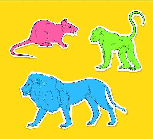 Tres animales salvajes pegatinas Vector — Vector de stock