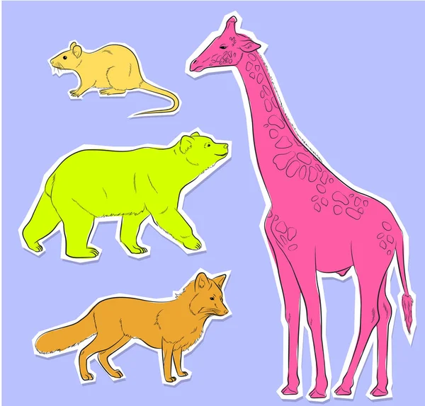 Conjunto de cuatro animales salvajes pegatinas Vector — Vector de stock