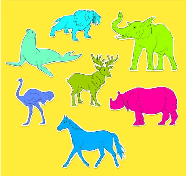 Bunte wilde Tiere Sticker Sammlung Vektor — Stockvektor