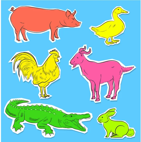 Animales salvajes y de granja Pegatinas Vector — Vector de stock