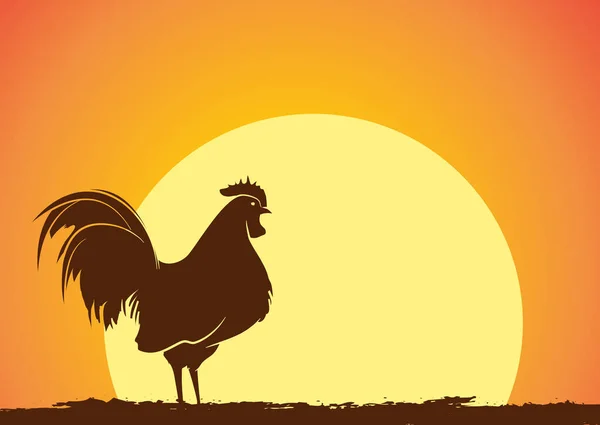 Rooster at Sunrise Vector — Stock Vector