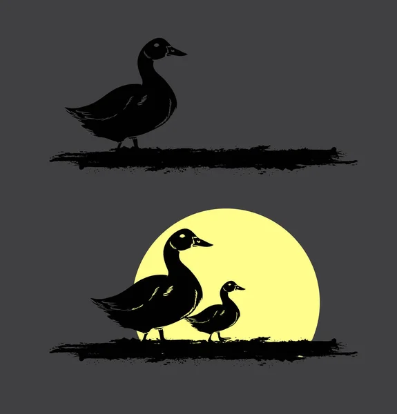 Les oiseaux canards retournent à la maison dans le vecteur du soir — Image vectorielle