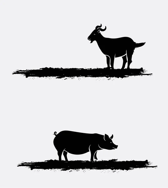 山羊和猪剪影载体 — 图库矢量图片