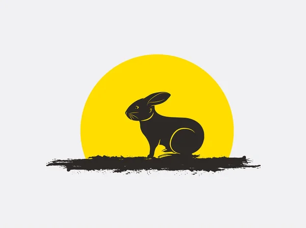 Wild Bunny Silhouette in Front of Sun Vector — Stock Vector