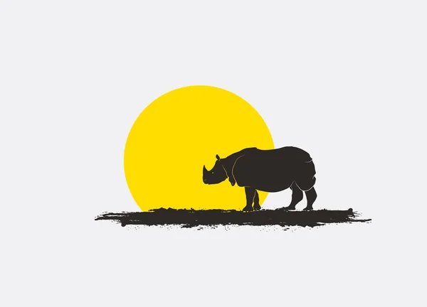 Wilde Nashorn-Silhouette im Sonnenuntergang-Vektor — Stockvektor