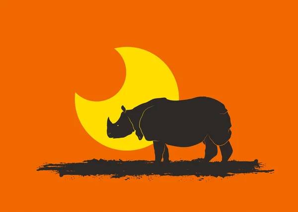 Дикі Rhino силует в Sunset вектор — стоковий вектор